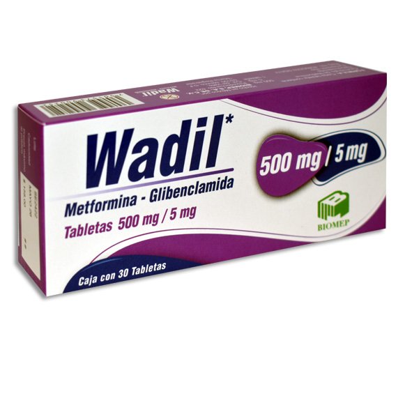 Wadil Metformina Glibenclamida 500mg/5mg 30 Tabletas Biomep