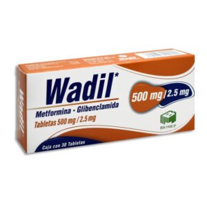 Wadil Metformina Glibenclamida 500mg 2.5mg 30 Tabletas Biomep
