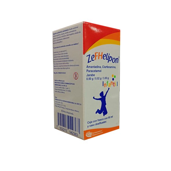 ZeFHelipon Infantil Amantadina Clorfenamina Paracetamol Jarabe 60ml ZeFHelipon Infantil Amantadina Clorfenamina Paracetamol 500mg/20mg/3g Jarabe 60ml Farmacéutica Hispanoamericana
