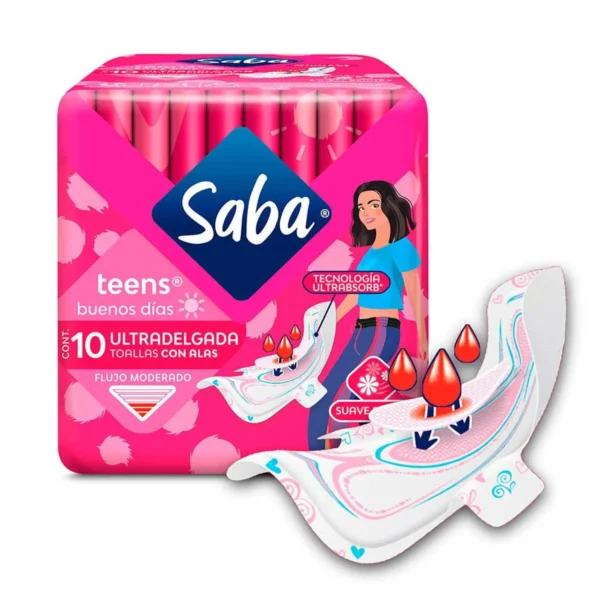 Saba Teens Buenos Días Alas Ultra Delgada Flujo Súper Moderado 10 Piezas