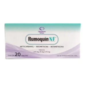 Rumoquin NF Metocarbamol Indometacina Betametasona 215mg/25mg/0.75mg 20 Tabletas Laboratorios Schoen