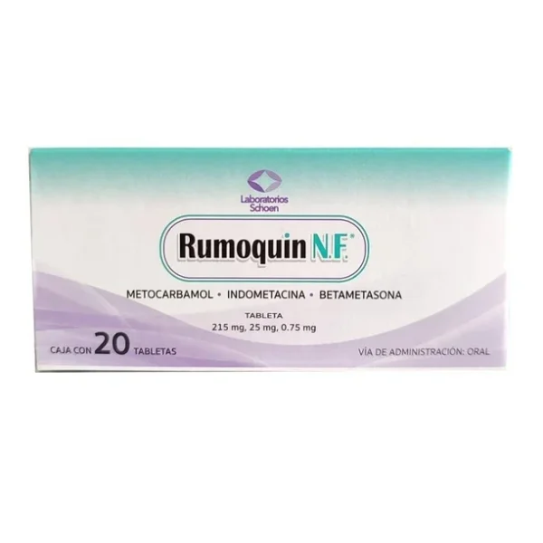 486.Rumoquin NF Metocarbamol Indometacina Betametasona 215mg25mg0.75mg 20 Tabletas Laboratorios Schoen Rumoquin NF Metocarbamol Indometacina Betametasona 215mg/25mg/0.75mg 20 Tabletas Laboratorios Schoen