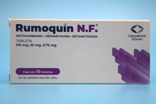 Rumoquin NF Metocarbamol Indometacina Betametasona 215 mg 25 mg 0.75 mg 10 Tabletas Schoen