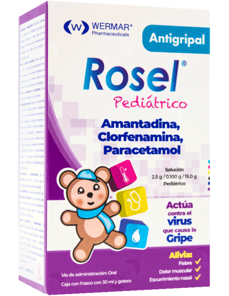 Rosel Pediátrico Amantadina Clorfenamina Paracetamol 2.5g/100mg/15g Solucion Gotas 30ml Wermar Pharmaceuticals