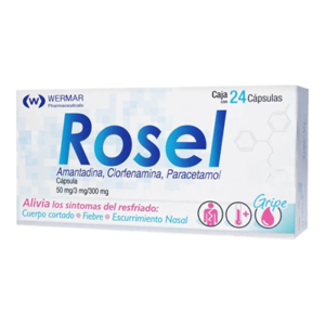 Rosel Amantadina Clorfenamina Paracetamol 50mg/3mg/300mg 24 Cápsulas Wermar Pharmaceuticals