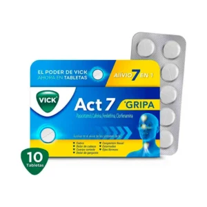 Act 7 Paracetamol Cafeína Fenilefrina Clorfenamina 10 Tabletas Vick