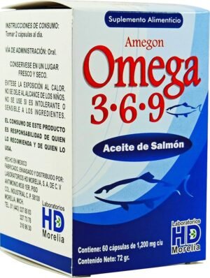Amegon Omega 3 6 9 Aceite Salmón Linaza Oliva 60 Cápsulas 1,200mg 72g HD