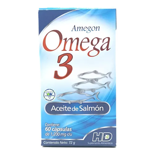 Amegon Omega 3 Aceite Salmón 1,200mg 60 Cápsulas HD