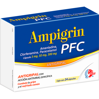 Ampigrin Clorfenamina Amantadina Paracetamol 3mg/50mg/300mg 24 Cápsulas Collins