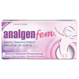 Analgen Fem Naproxeno Paracetamol Pamabrom 220 mg 300 mg 25 mg 12 Tabletas