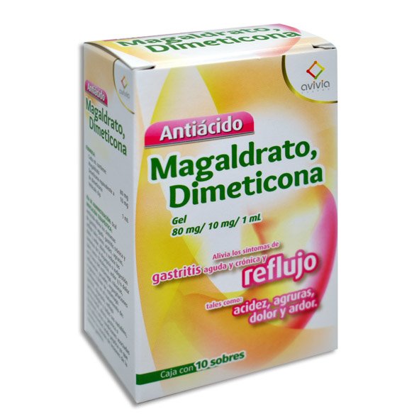 Antiácido Magaldrato Dimeticona Gel 80mg/10mg/1ml 10 Sobres Avivia Pharma