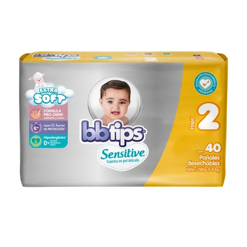 BB Tips Sensitive Pañal Desechable Talla 2 Chico 40 Pañales