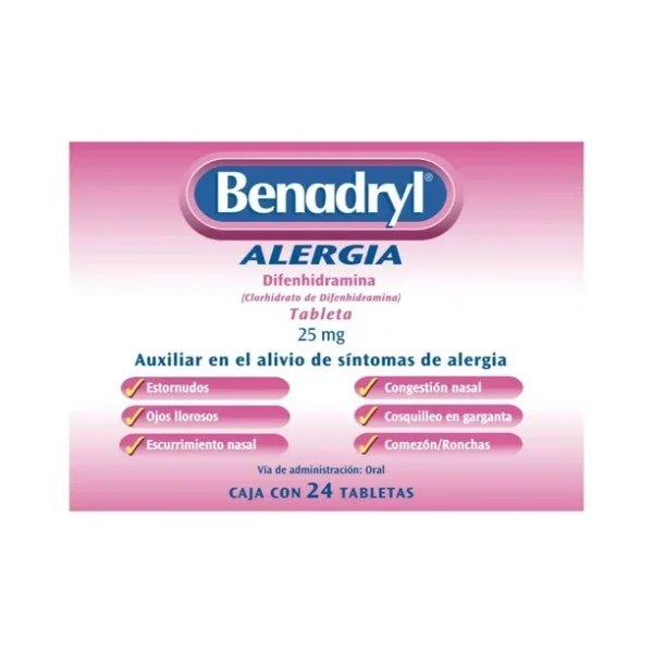 Benadryl Difenhidramina 25mg 24 Tabletas Janssen Cilag