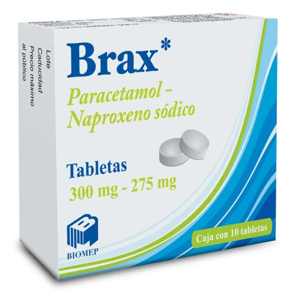 Brax Paracetamol Naproxeno Sódico 300mg/275mg 10 Tabletas Biomep