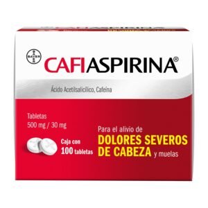 CafiAspirina Ácido Acetilsalicílico Cafeína 500mg/30mg 100 Tabletas Bayer
