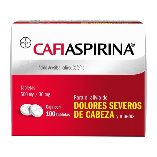 CafiAspirina Ácido Acetilsalicílico Cafeína 500mg/30mg 100 Tabletas Bayer