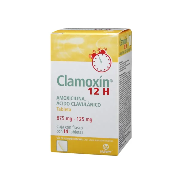 Clamoxín 12H Amoxicilina Ácido Clavulánico 875mg/125mg 14 Tabletas Maver