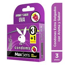 Condones Max Sens Sabor Uva 3+1 Piezas Playboy