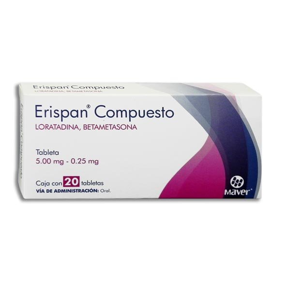 Erispan Compuesto Loratadina Betametasona 5.00mg 0.25mg 20 Tabletas Maver