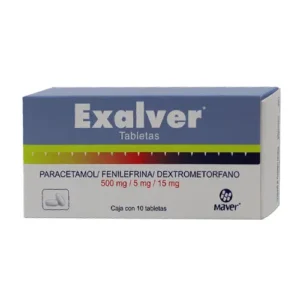 Exalver Paracetamol Fenilefrina Dextrometorfano 500mg/5mg/15mg 10 Tabletas Maver