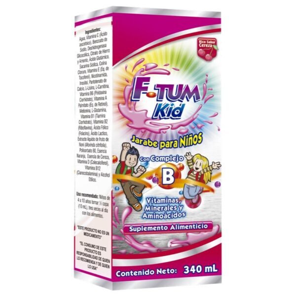 F-Tum Kid Jarabe Niños Cereza Complejo B Vitaminas Minerales Aminoácidos 340ml Fortifarma F-Tum Kid Jarabe Niños Cereza Complejo B Vitaminas Minerales Aminoácidos 340ml Fortifarma