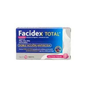 Facidex Total Famotidina Hidróxido Magnesio Carbonato Calcio 20mg/165mg/800mg Masticables Frutas Tropicales 20 Tabletas Liomont