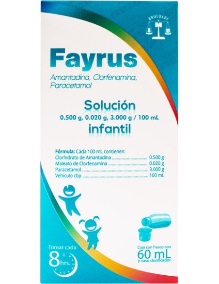 Fayrus Amantadina Clorfenamina Paracetamol 0.5g 0.02g 3g 60ml Solución Infantil Bruluart Fayrus Amantadina Clorfenamina Paracetamol 0.5g 0.02g 3g 60ml Solución Infantil Bruluart