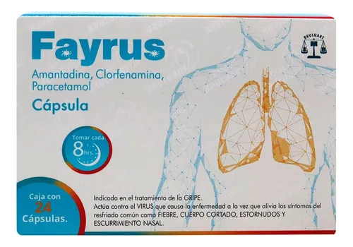 Fayrus Amantadina Clorfenamina Paracetamol 24 Cápsulas Bruluart Fayrus Amantadina Clorfenamina Paracetamol 50mg/300mg/3mg 24 Cápsulas Bruluart