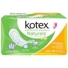 Kotex Naturals Manzanilla Anatómica Sin Alas Flujo Abundante 10 Piezas