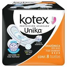 Kotex Unika Anatómica Alas Flujo Abundante 8 Piezas