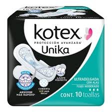 Kotex Unika Ultra Delgada Alas Flujo Moderado 10 Piezas