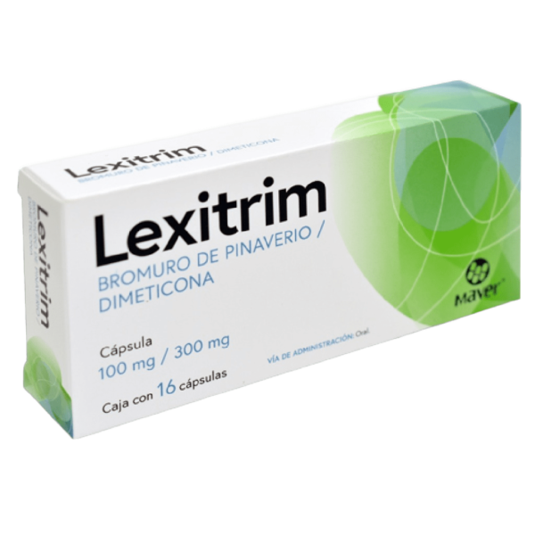 Lexitrim Bromuro Pinaverio Dimeticona 100mg 300mg 16 Cápsulas Maver
