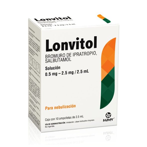 Lonvitol Bromuro de Ipratropio Salbutamol 0.5 mg 2.5 mg / 2.5 ml Solución Nebulización 10 Ampolletas Maver