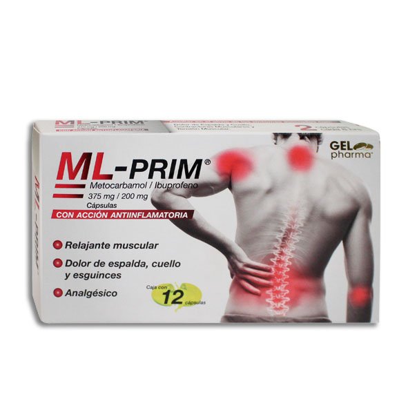 ML-Prim Metocarbamol Ibuprofeno 375mg 200mg 12 Cápsulas Gel Pharma