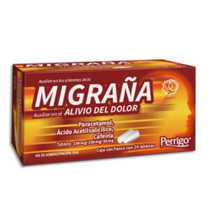 Migraña Paracetamol Ácido Acetilsalicílico Cafeína 250mg/250mg/65mg 24 Tabletas Perrigo
