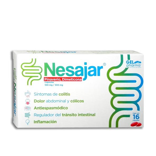 Nesajar Pinaverio Dimeticona 100mg/300mg 16 Cápsulas Gelpharma