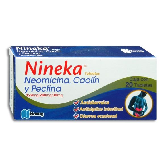 Nineka Neomicina Caolín Pectina 129mg/280mg/30mg 20 Tabletas Novag