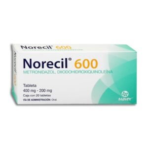 Norecil 600 Metronidazol Diiodohidroxiquinoleína 400mg/200mg 20 Tabletas Maver