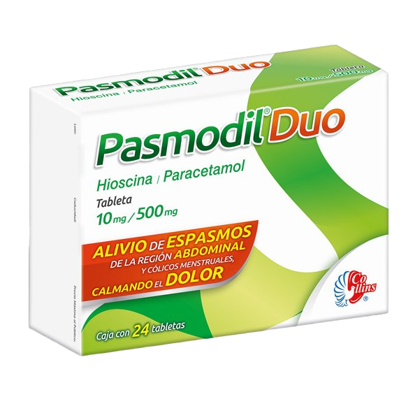 Pasmodil Duo Hioscina Paracetamol 10mg/500mg 24 Tabletas Collins