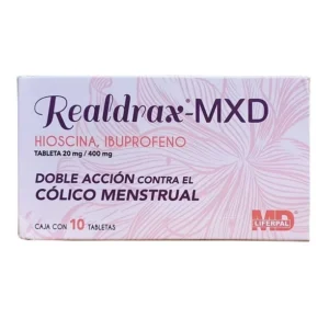 Realdrax-MXD Hioscina Ibuprofeno 20mg/400mg 10 Tabletas MD Liferpal