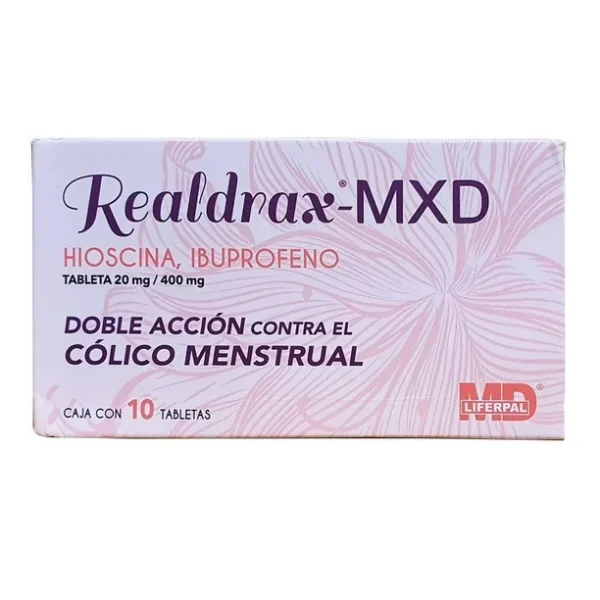 Realdrax-MXD Hioscina Ibuprofeno 20mg/400mg 10 Tabletas MD Liferpal