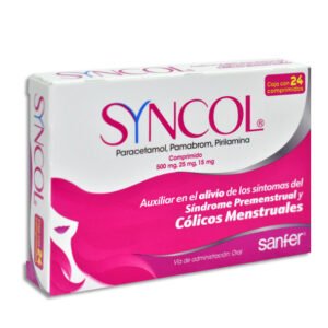 Syncol Paracetamol Pamabrom Pirilamina 500mg/25mg 15mg 24 Comprimidos Sanfer