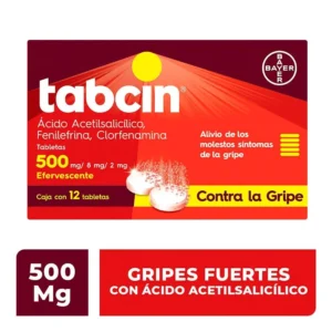 Tabcin Ácido Acetilsalicílico Fenilefrina Clorfenamina 500mg/8mg/2mg 12 Tabletas Bayer