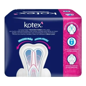 Toalla Femenina Maxi Nocturna Extra Larga Alas Flujo Maxi Abundante 10 Piezas Kotex Kimberly Clark