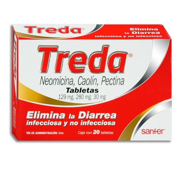 Treda Neomicina Caolín Pectina 129mg/280mg/30mg 20 Tabletas Sanfer