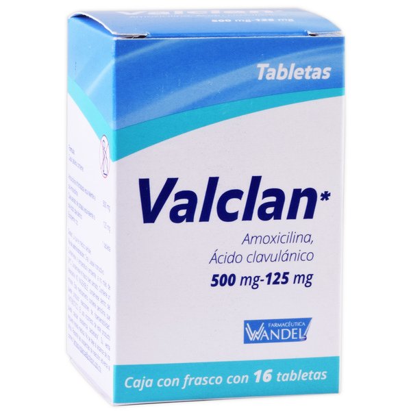 Valclan Amoxicilina Ácido Clavulánico 500mg 125mg 16 Tabletas Farmacéutica Wandel Valclan Amoxicilina, Ácido Clavulanico 250mg-62.5mg/5ml Suspensión Junior 60ml