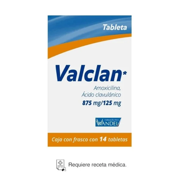 Valclan Amoxicilina Ácido Clavulánico 875mg/125mg 14 Tabletas Farmacéutica Wandel