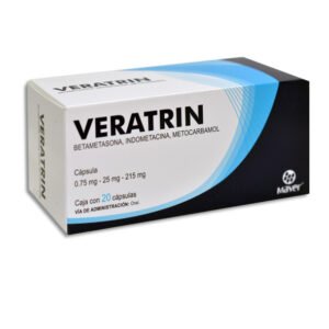 Veratrin Betametasona Indometacina Metocarbamol 0.75mg/25mg/215mg 20 Cápsulas Maver
