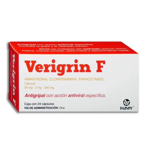 Verigrin F Amantadina Clorfenamina Paracetamol 24 Cápsulas Maver Verigrin F Amantadina Clorfenamina Paracetamol 50mg/3mg/300mg 24 Cápsulas Maver