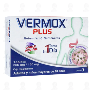 Vermox Plus Mebendazol Quinfamida 300 mg 150 mg 2 Tabletas